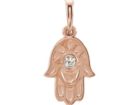 14k Rose Gold and 0.03 CT Diamond Small Hamsa Pendant, 9mm Discount