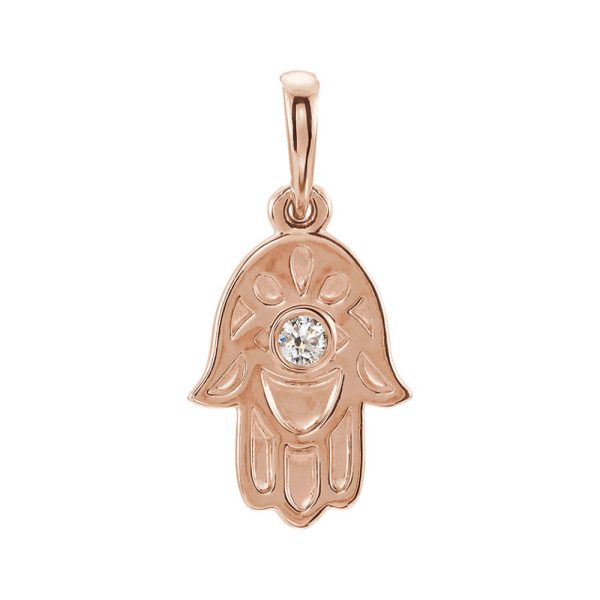 14k Rose Gold and 0.03 CT Diamond Small Hamsa Pendant, 9mm Discount