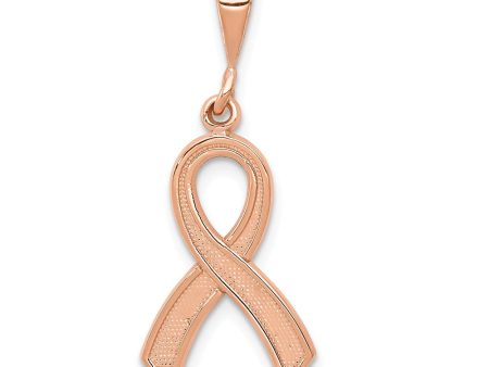 14k Rose Gold Polished and Satin Awareness Ribbon Pendant For Discount