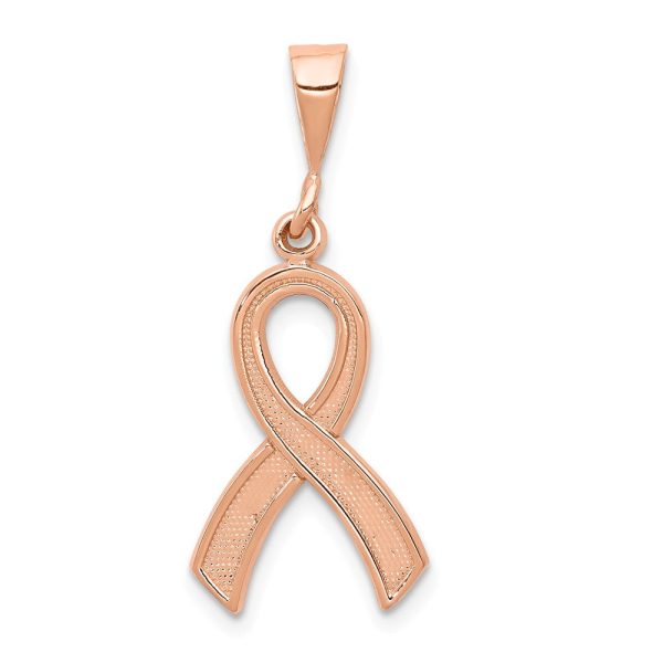 14k Rose Gold Polished and Satin Awareness Ribbon Pendant For Discount