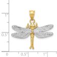 14k Two Tone Gold 28mm Textured Dragonfly Pendant For Sale