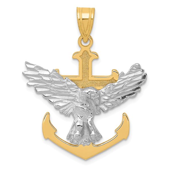 14k Two Tone Gold Mariner s Cross & Eagle Pendant, 28 x 35mm Fashion