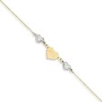 14k Two-Tone Gold Diamond-Cut Puffed and Love Heart Anklet, 9 Inch Online now