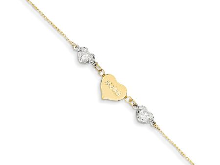 14k Two-Tone Gold Diamond-Cut Puffed and Love Heart Anklet, 9 Inch Online now