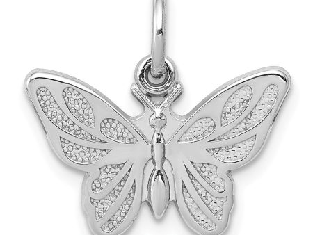 14k White Gold Textured and Polished Butterfly Pendant, 17mm Online Sale