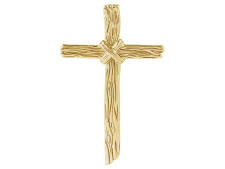 14k Gold or Sterling Silver Woodgrain Rope Cross Pendant, 32 x 51mm For Cheap