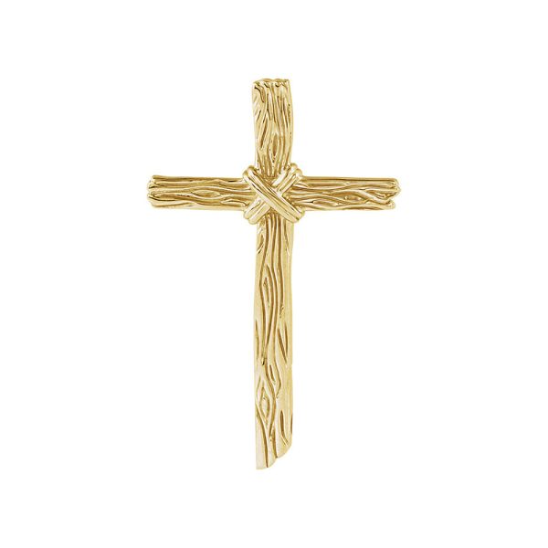 14k Gold or Sterling Silver Woodgrain Rope Cross Pendant, 32 x 51mm For Cheap