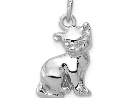 14k White Gold 2D Polished Cat Charm or Pendant Supply