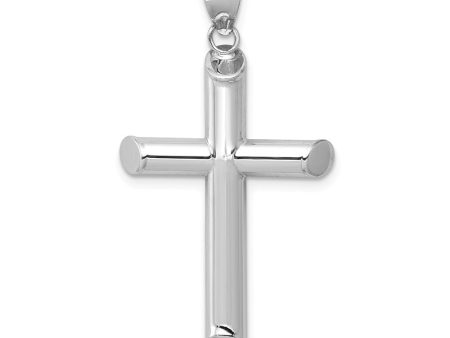 14k White Gold Beveled Edge Hollow Tube Cross Pendant Sale