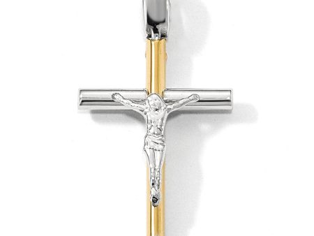 14k Two Tone Gold, Polished Crucifix Pendant, 17 x 32mm on Sale