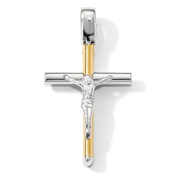 14k Two Tone Gold, Polished Crucifix Pendant, 17 x 32mm on Sale