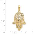 14k Yellow Gold Polished Filigree Chamseh Pendant, 17 x 30mm Online Sale