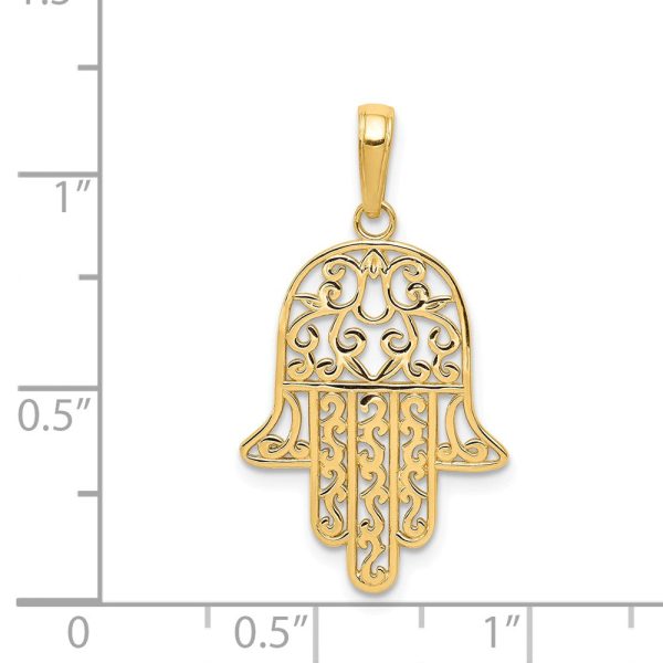 14k Yellow Gold Polished Filigree Chamseh Pendant, 17 x 30mm Online Sale