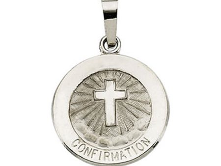 14k White Gold Confirmation Medal Disc Charm or Pendant, 15mm Fashion