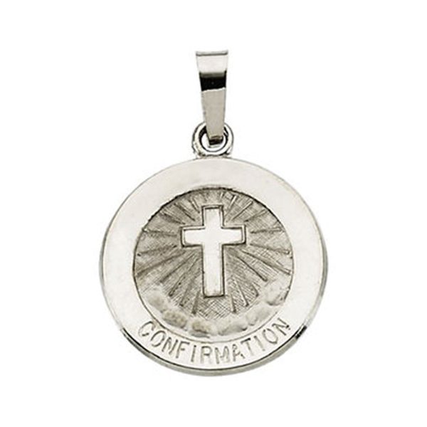 14k White Gold Confirmation Medal Disc Charm or Pendant, 15mm Fashion