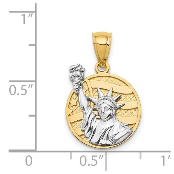 14k Two Tone Gold Lady Liberty American Flag Disc Pendant Discount