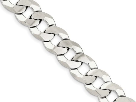 13.5mm Sterling Silver Solid Flat Curb Chain Bracelet, 9 Inch For Discount