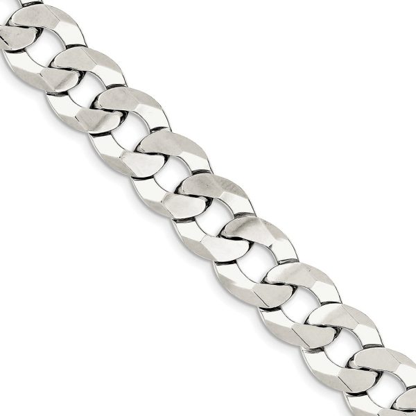 13.5mm Sterling Silver Solid Flat Curb Chain Bracelet, 9 Inch For Discount