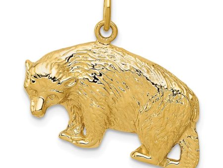 14k Yellow Gold 25mm Polished Textured Bear Pendant Cheap