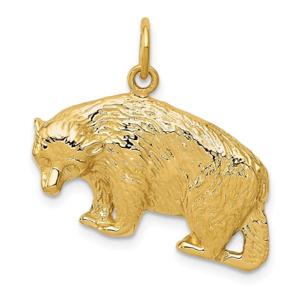 14k Yellow Gold 25mm Polished Textured Bear Pendant Cheap