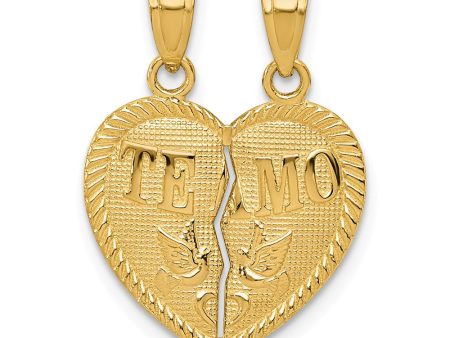 14k Yellow Gold TE AMO Set of 2 Heart Pendants, 16mm Hot on Sale