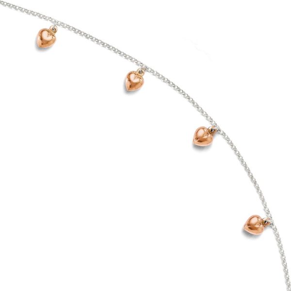 18k Rose Gold Plated And Sterling Silver Puffed Hearts Anklet, 9-10 In Sale