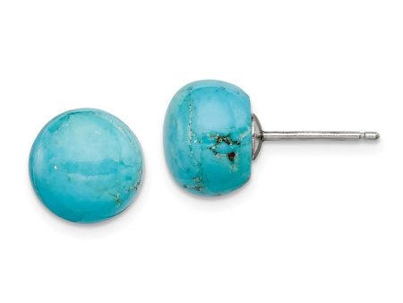 10-10.5mm Button Turquoise Sterling Silver Stud Earrings Hot on Sale