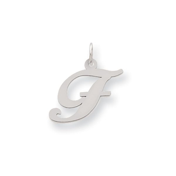 14k White Gold, Ella Collection Medium Fancy Script Initial F Pendant Sale