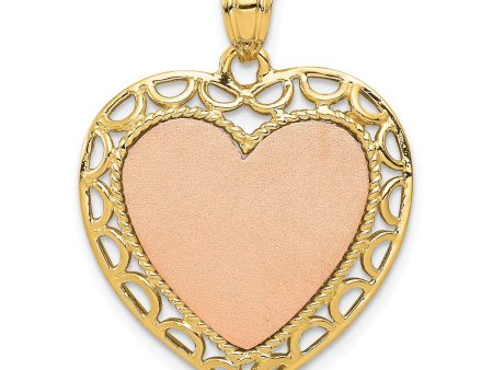 14k Two Tone Gold Polished and Satin Heart Pendant, 22mm Fashion