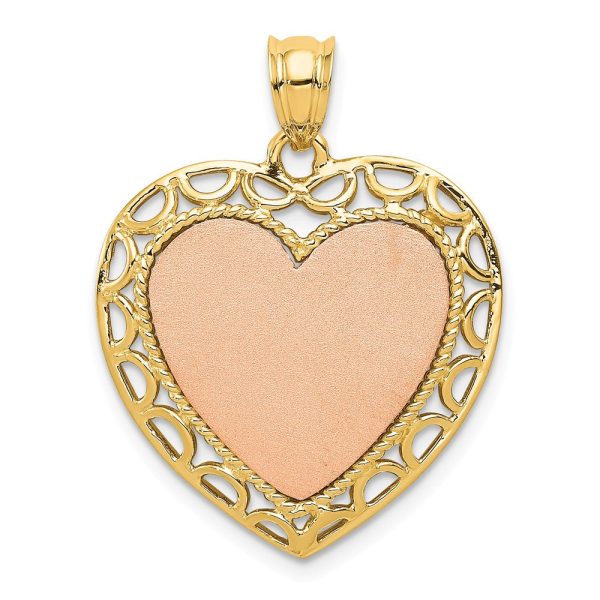 14k Two Tone Gold Polished and Satin Heart Pendant, 22mm Fashion