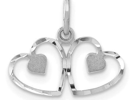 14k White Gold Satin Double Heart Charm Discount