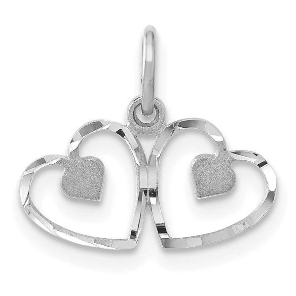 14k White Gold Satin Double Heart Charm Discount