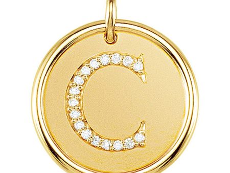 .08 Ctw G-H, I1 Diamond Initial 17mm 14k Yellow Gold Pendant Letter C Hot on Sale