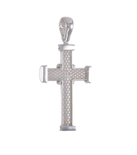 14k White Gold Polished Rope Cross Pendant on Sale