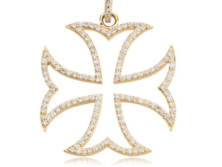 14k Gold and Diamond Maltese Cross Pendant Online now