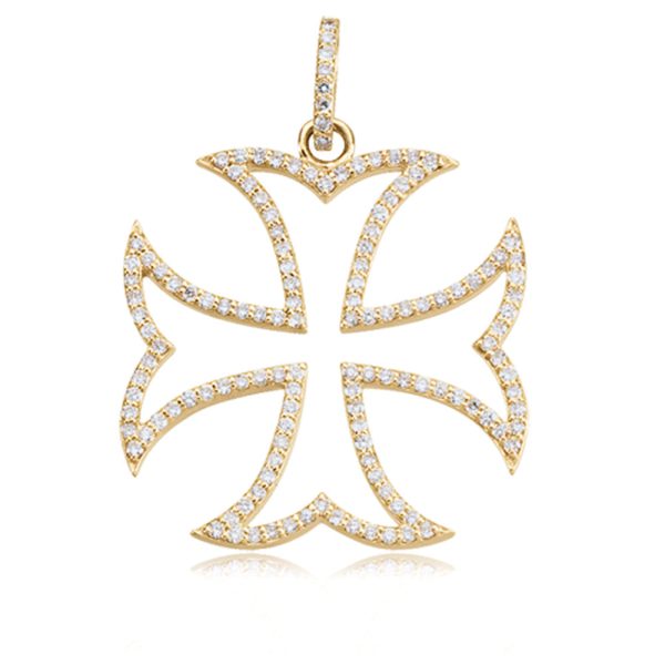 14k Gold and Diamond Maltese Cross Pendant Online now