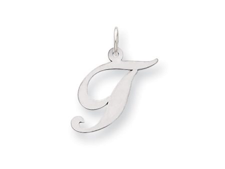 14k White Gold, Ella Collection Medium Fancy Script Initial T Pendant For Sale