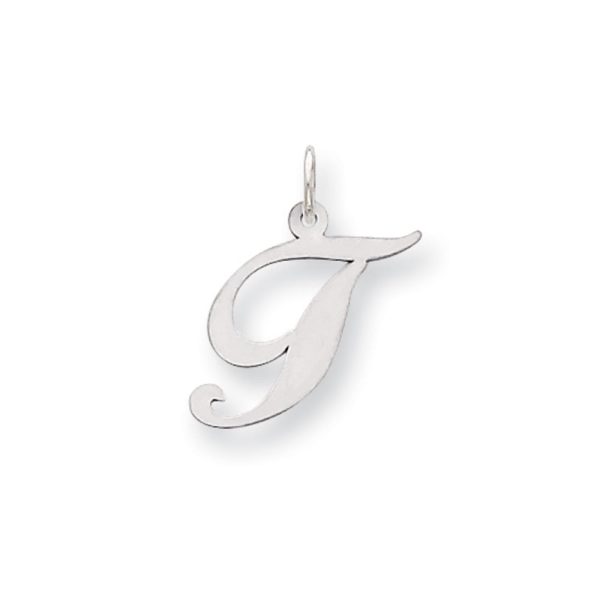 14k White Gold, Ella Collection Medium Fancy Script Initial T Pendant For Sale