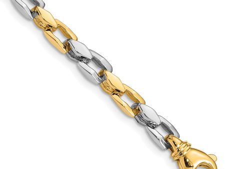 14K White & Yellow Gold, 4.5mm Fancy Link Chain Bracelet, 7 Inch Sale