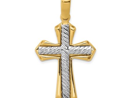 14k Two Tone Gold Solid Rope Cross Pendant, 22 x 43mm Sale