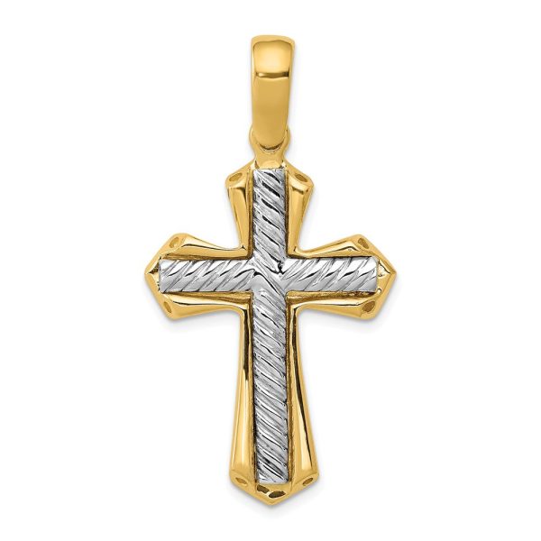 14k Two Tone Gold Solid Rope Cross Pendant, 22 x 43mm Sale