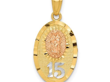 14k Two Tone Gold and White Rhodium Lady Of Guadalupe 15 Pendant, 11mm Cheap