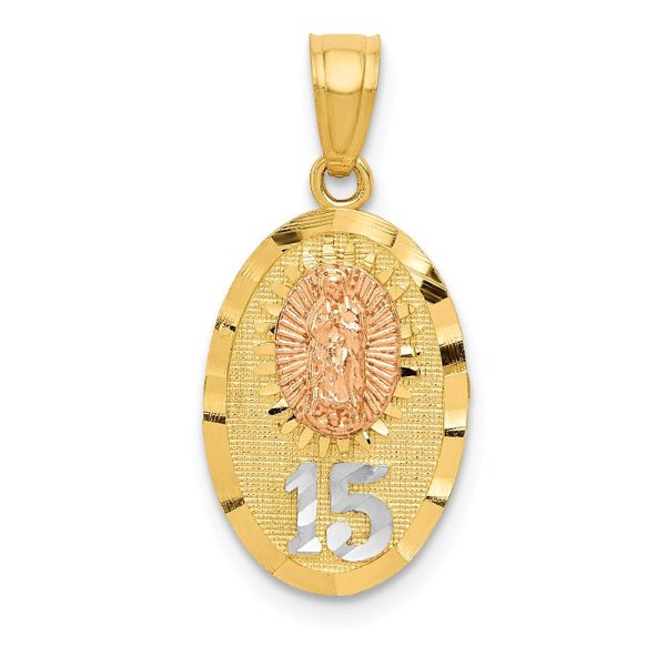 14k Two Tone Gold and White Rhodium Lady Of Guadalupe 15 Pendant, 11mm Cheap