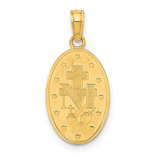 14k Yellow Gold Solid Miraculous Medal Pendant, 10 x 24mm Cheap