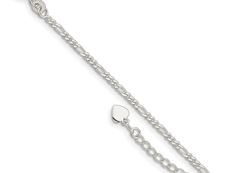 Sterling Silver 2mm Diamond Cut Figaro Link Anklet, 9 Inch For Sale