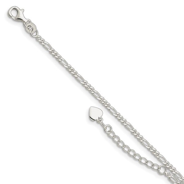 Sterling Silver 2mm Diamond Cut Figaro Link Anklet, 9 Inch For Sale