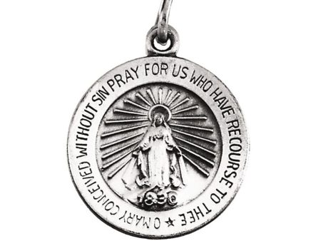 14k White Gold Round Miraculous Medal Charm or Pendant Hot on Sale