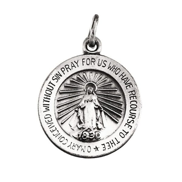 14k White Gold Round Miraculous Medal Charm or Pendant Hot on Sale