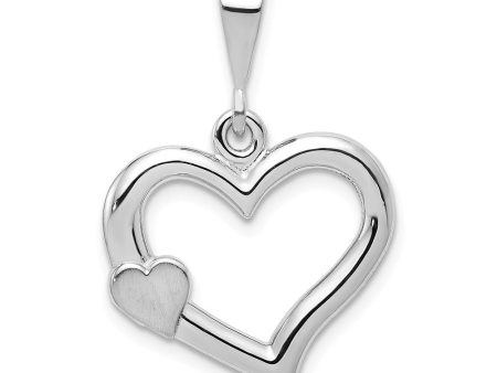 14k White Gold Satin Heart on Heart Pendant, 19mm Discount