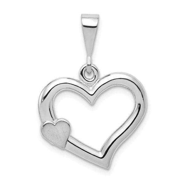 14k White Gold Satin Heart on Heart Pendant, 19mm Discount